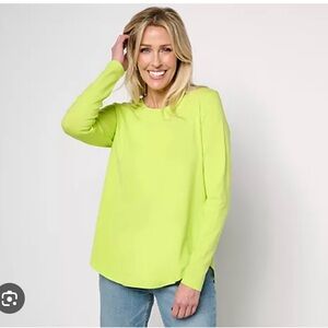 Belle by Kim Gravel Primabelle Knit Back Pleat Long Sleeve Top Lime Citrus Med.